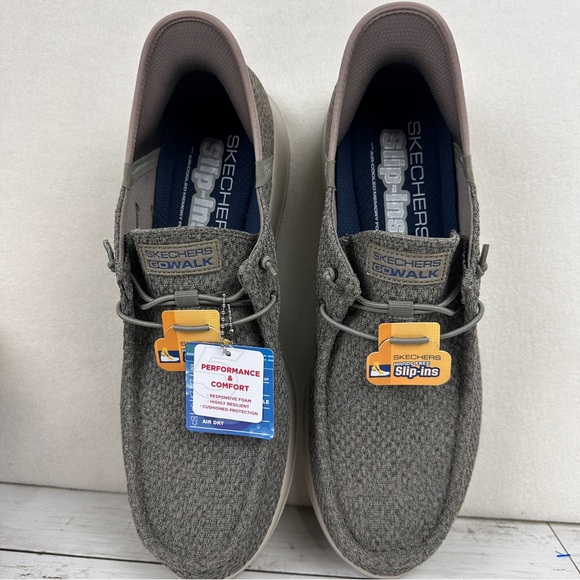 Men’s Skechers Go Walk Max Size 13 Hands Free Slip In Memory Foam Taupe New Box - Picture 2 of 12